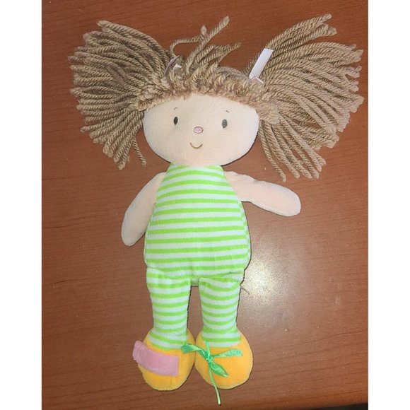 DD Trader Activity Doll Plush Brunette Yarn Hair Striped Romper Soft Stuffed 12" - Picture 1 of 6